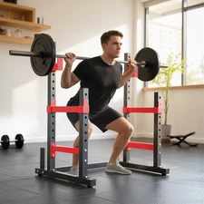 Adjustable Squat Rack, 660lbs Multi-Functional Bench Press Rack, Red