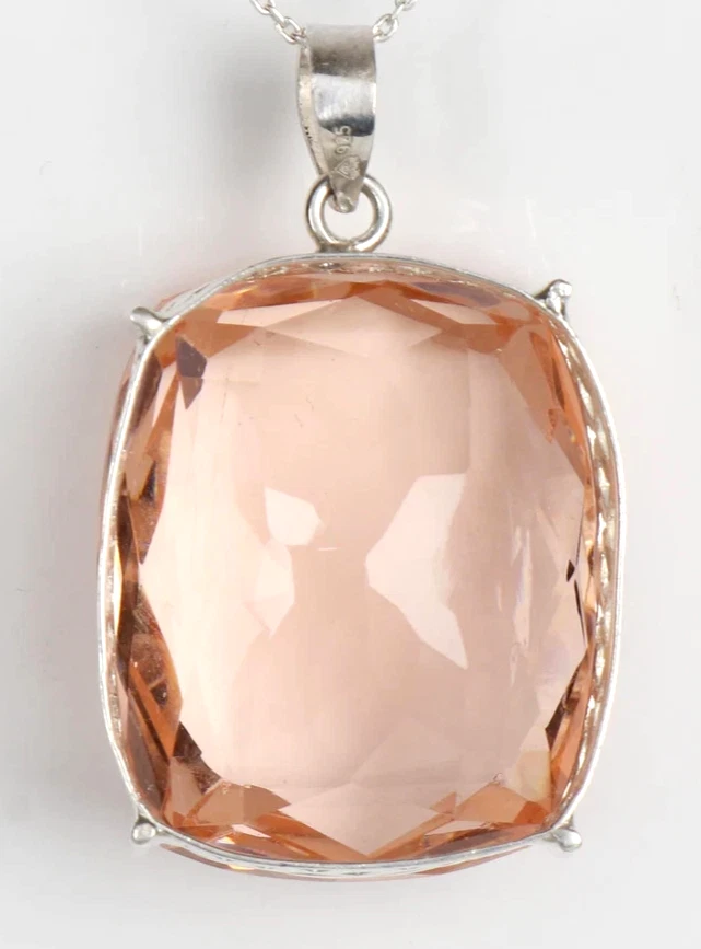 97.40 Ct. Large Peach Topaz Cushion Cut 925 Sterling Silver Pendant Gift 4 Women - Image 3 of 4