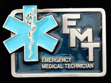LH18111 NOS VINTAGE 1970s EMT EMERGENCY MEDICAL TECHNICIAN PEWTER BUCKLE