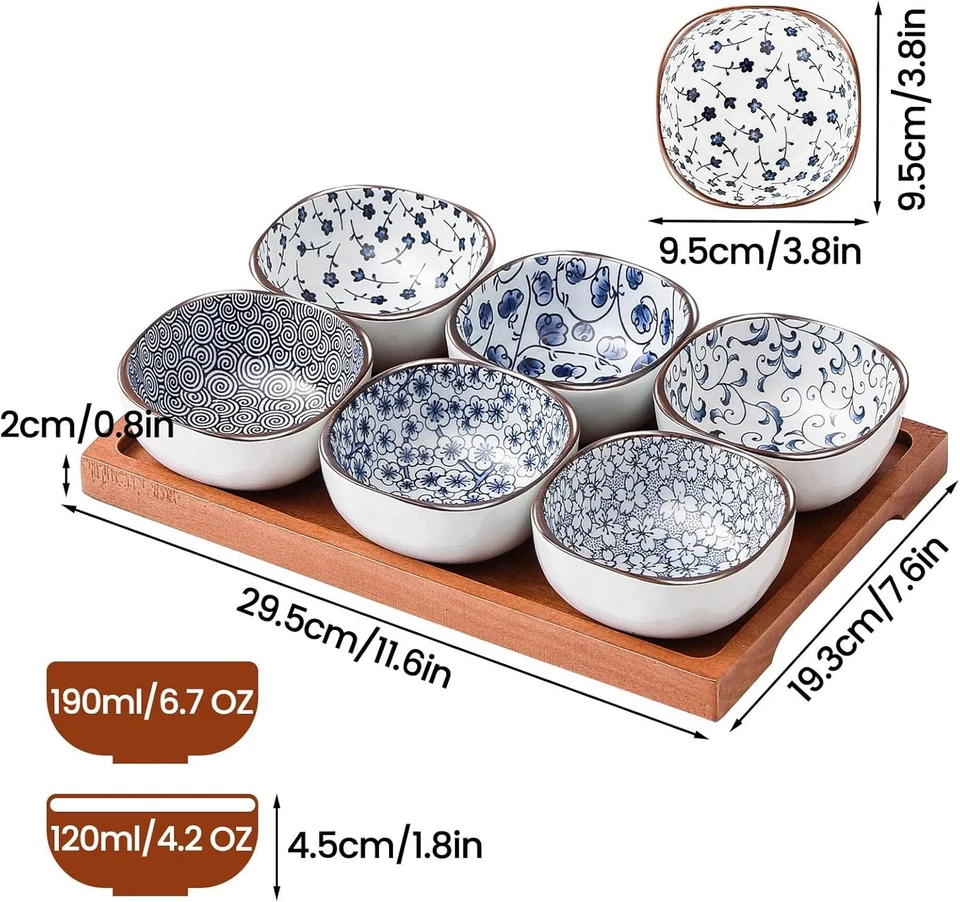 Bandeja de aperitivos de cerámica azul y blanco de 6 OZ con cuencos de condimentos, 3,8,  Foto 2 de 4