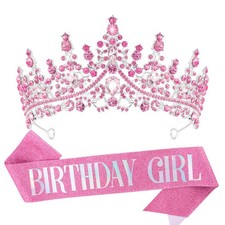 Pink Crystal Birthday Girl Tiara for Women  Girls Princess Party Headband