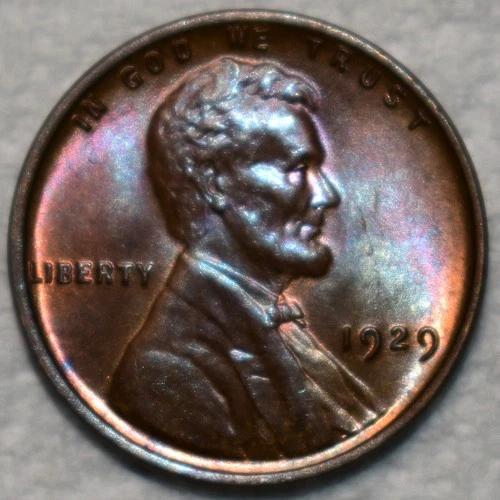 Brilliant Uncirculated 1929-P Lincoln Cent, Beautifully Toned specimen.