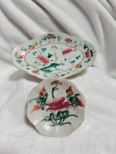 Antique Japan Offering Dishes Tray Folk Kutani Style High Footed Porcelain Lot