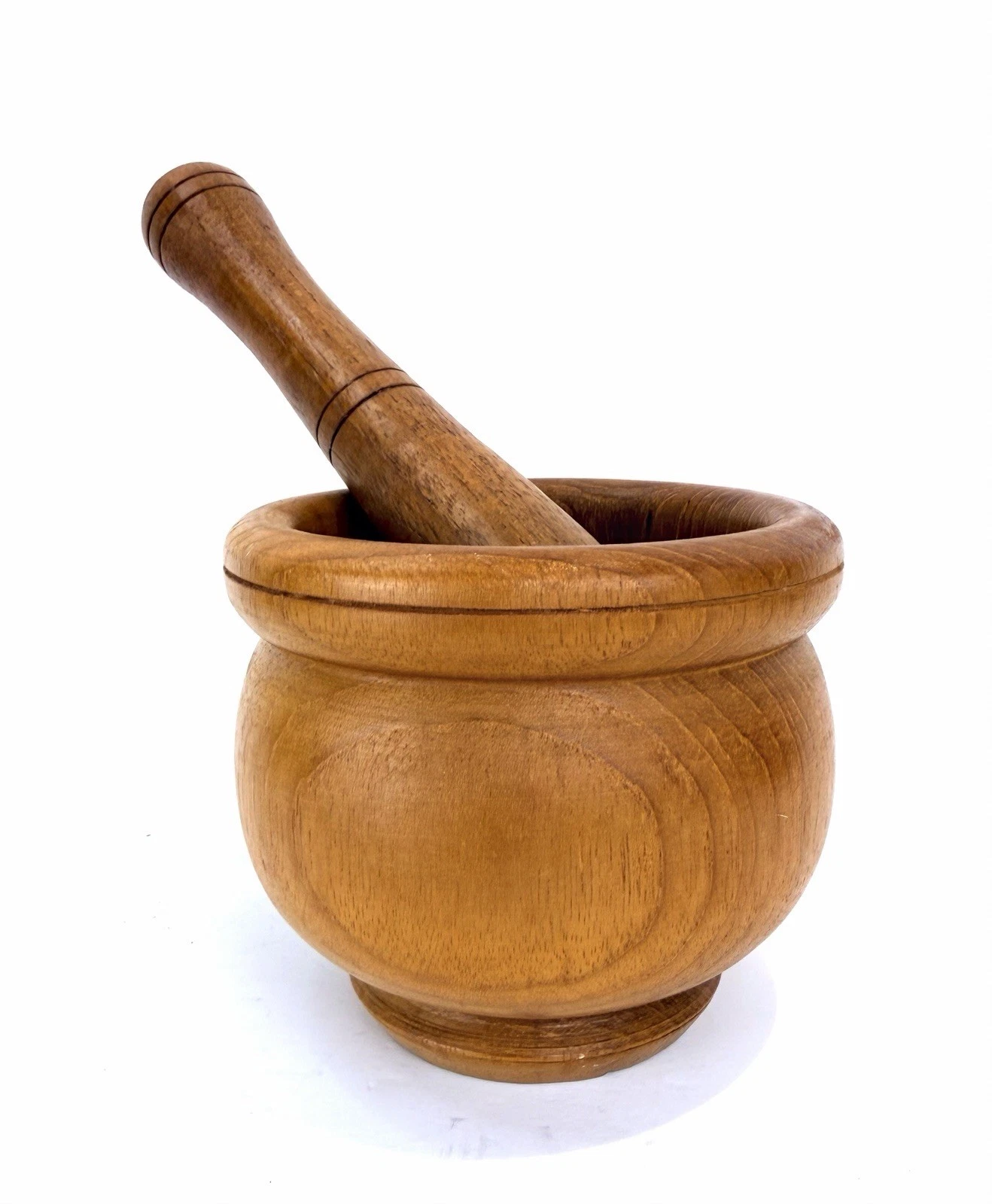 Vintage Wooden Mortar & Pestle Set 5” Bowl Turned Wood Apothecary Kitchen Tool