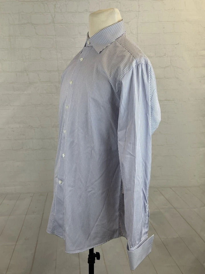 Camisa de vestir Canali Italia para hombre púrpura a rayas 100 % algodón puño francés 17 36/37 43 Foto 2 de 4