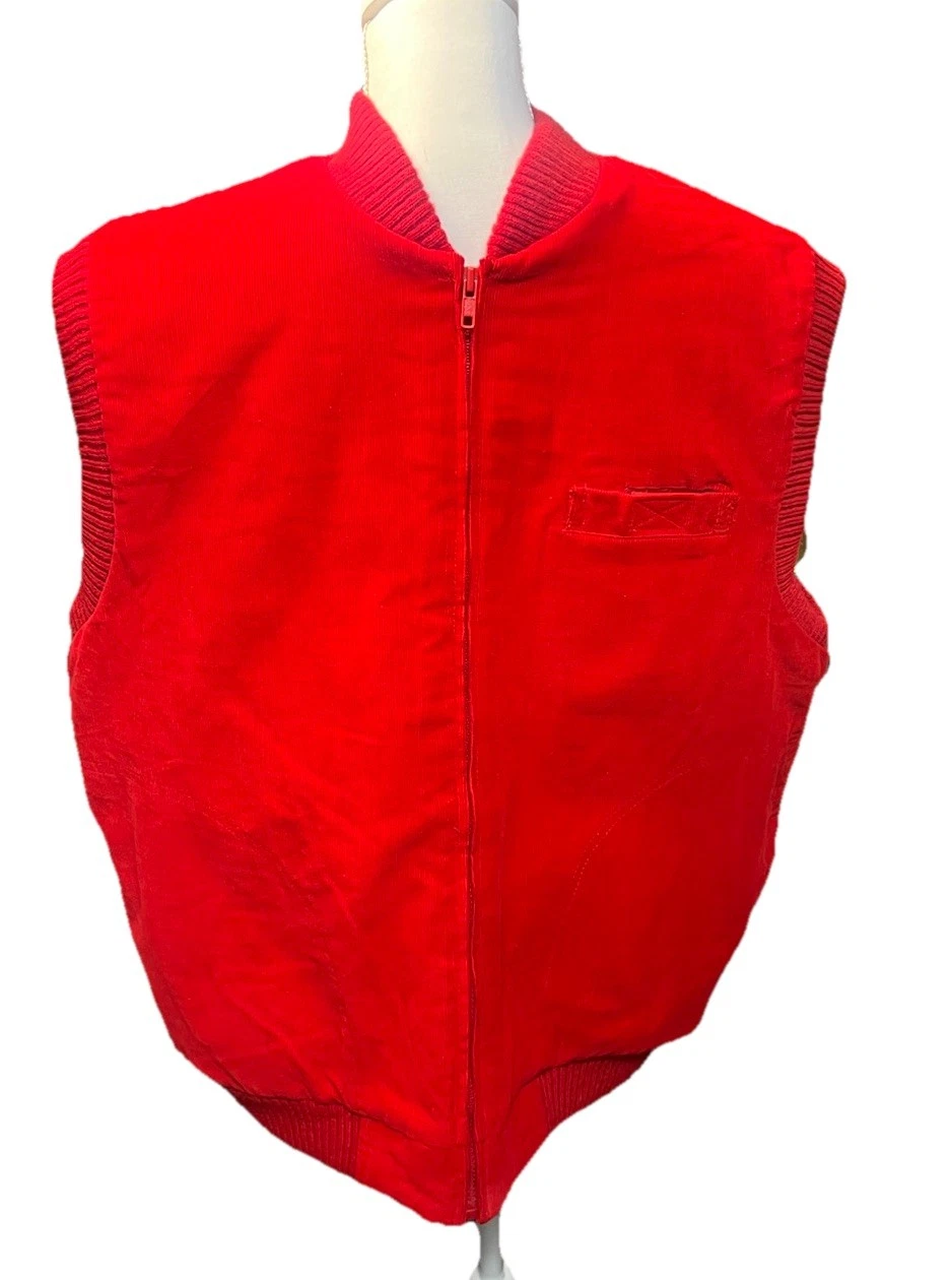Vtg St Johns Bay Mens X-LARGE Full Zip Corduroy Vest Insulated Lined Outdoor Red