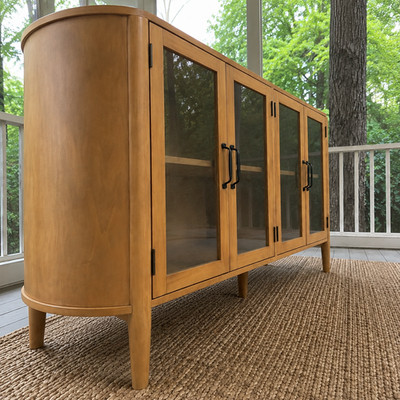Mid Century Modern Sideboard Buffet Cabinet 4 Glass Doors Natural Wood Credenza
