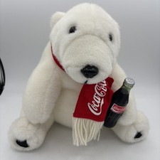 VTG Coca Cola Plush Collectable 8" Polar Bear with Coca Cola Bottle Scarf 1993