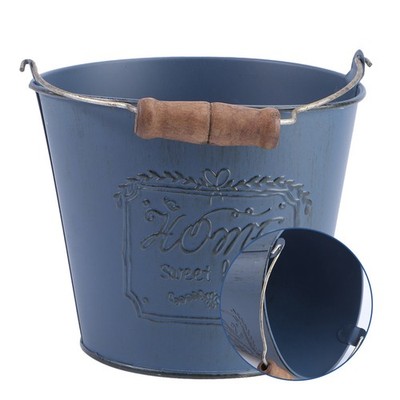 1Pc Creative Iron Flowerpot Antique Decorative Planter Home Plants Pot Blue