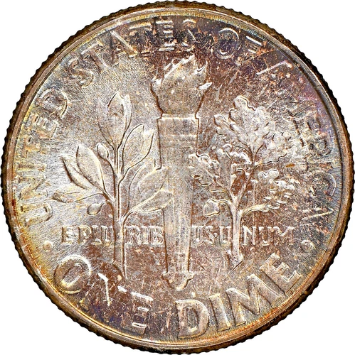 NGC MS67 1956 Roosevelt Dime Rainbow Toned