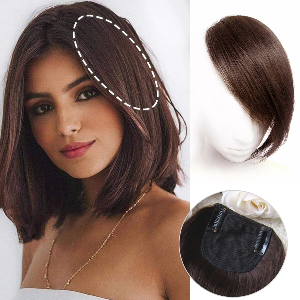 Long Straight Middle Part SIde Fringe Remy Human Hair Topper Bangs