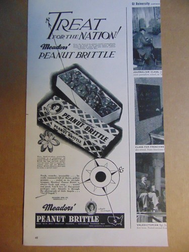 1946 Meadors' Peanut Brittle Treat For a Nation vintage art print ad