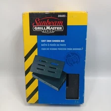 VTG 1999 Grill Master Sunbeam Cast Iron Wood Chip Smoker Box--30403 NIB