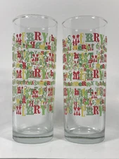Festive Font Colors Wrap Around Merry Christmas 6.5 Inch Collins Glass Set Of 2