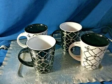 4 ASSORTED 4'' back and white geometric coffee cups MUGS BY HOME ESSENTIALS