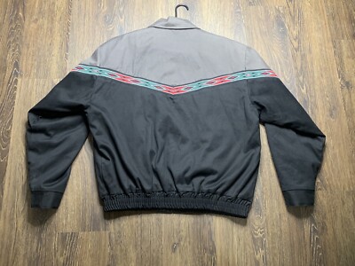 Cripple Creek Mens Aztec Print 90s Vintage Grey Black Zip Jacket
