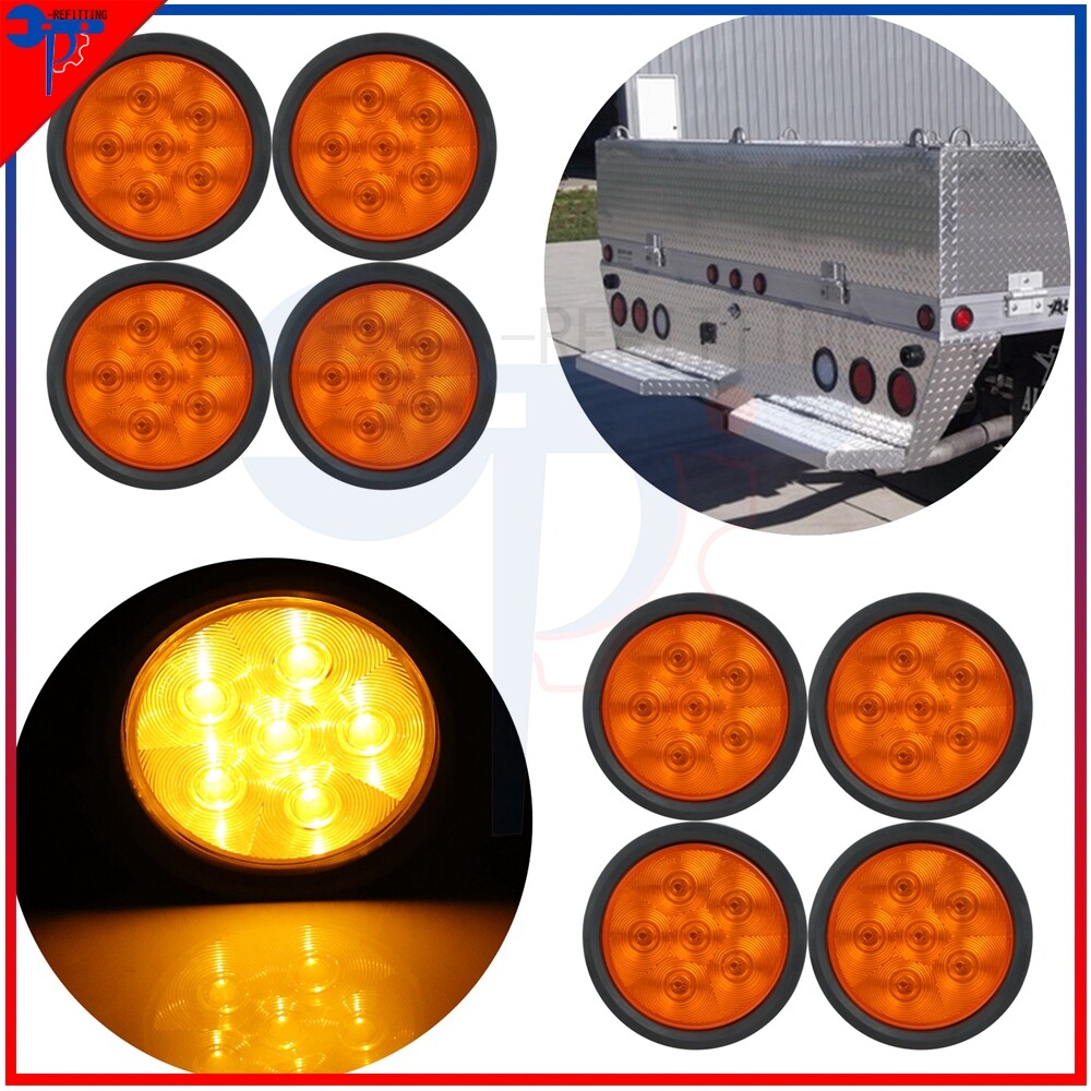6-LED Round Yellow Stop Tail Side Marker Light 8x5.1