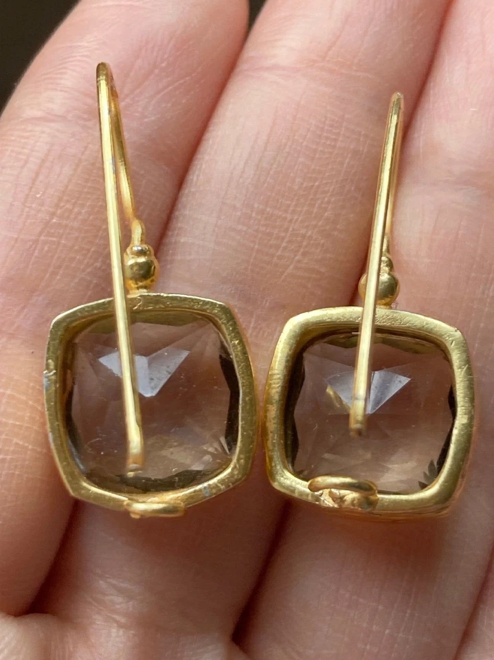 Pendientes de cristal de cuarzo ahumado facetado chapados en oro Foto 4 de 4