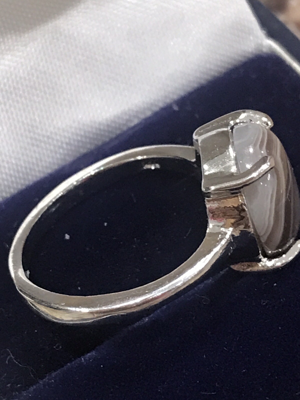 Vintage Solid Silver Banded Agate Hallmarked Ring… - image 6
