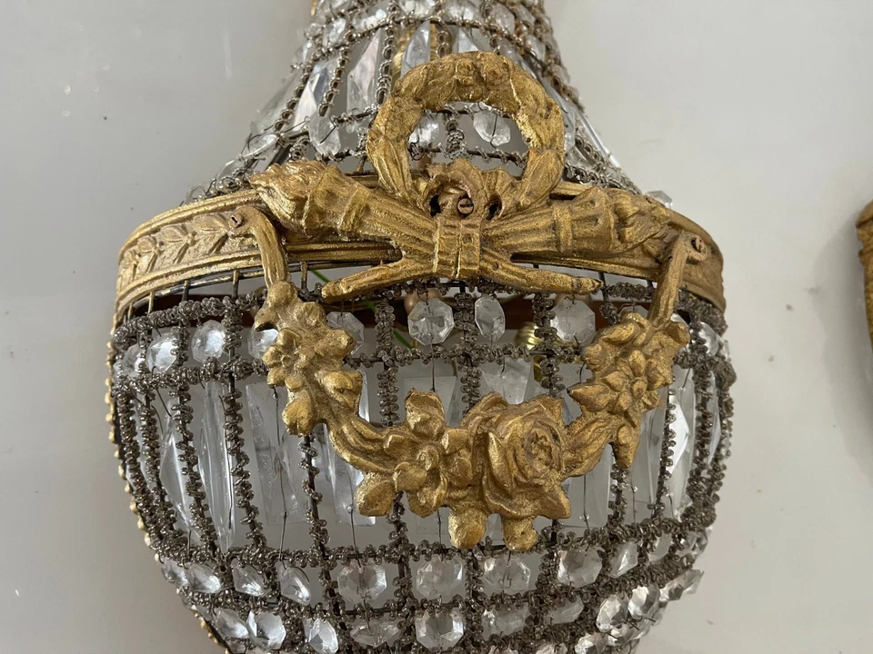 Apliques italianos grandes con cuentas de cristal, años 70, juego de 2 Foto 3 de 4