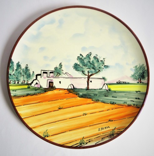 IBIZA Hand Painted terracotta wall hanging plate Spanish countryside scene
