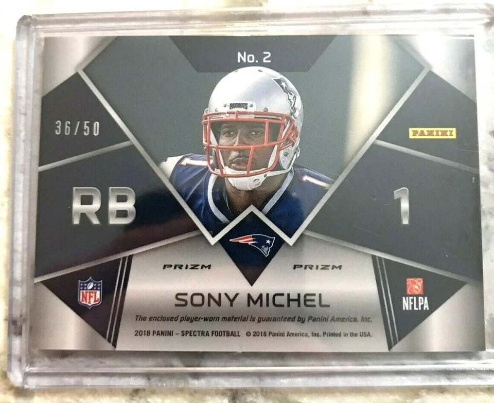 Sony Michel RC 2018 Spectra Green Refractor MONUMENTAL 2Clr Patch#/50-Patriots2 - Image 2 of 3