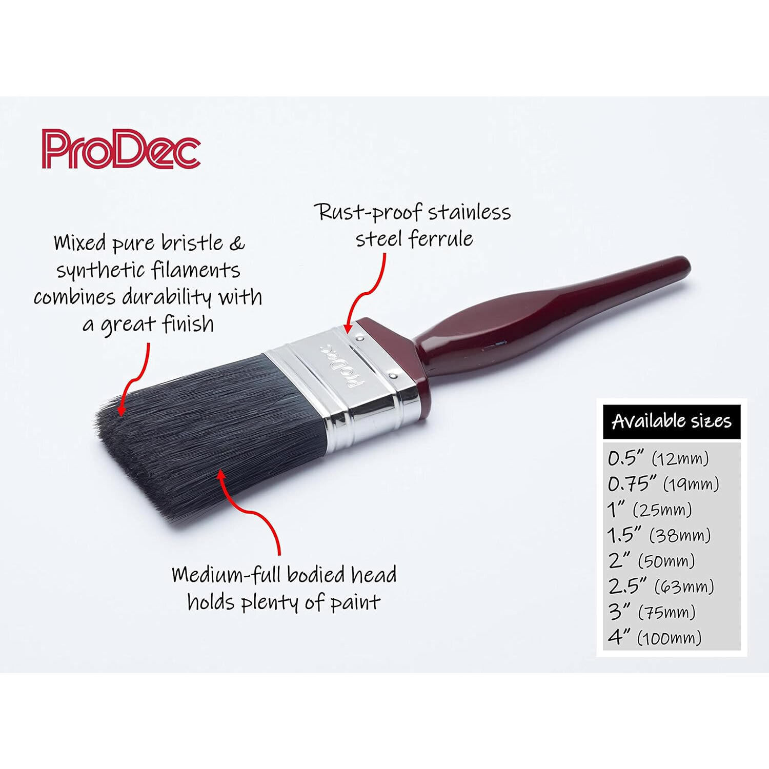 Prodec Half Inch Paint Brushes 0.75" 19mm Paint Brush Set Small
