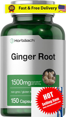 Ginger Root Capsules 1500 mg | 150 Pills | Non-GMO, Gluten-Free | Ginger Root Ex