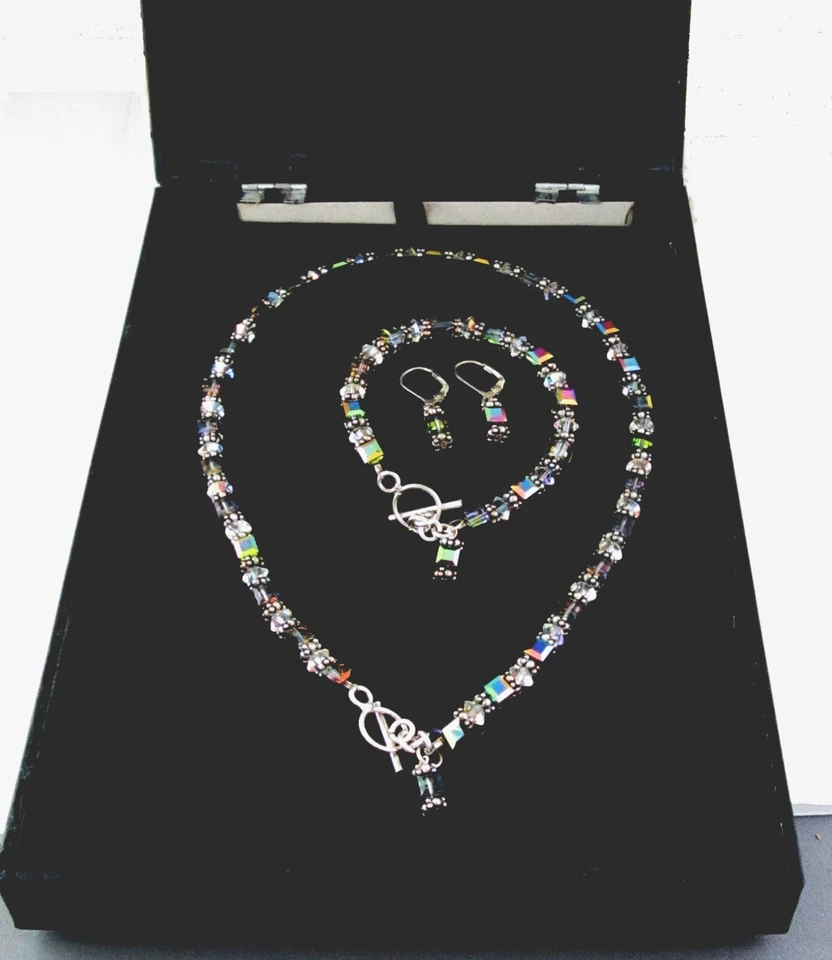 Juego de joyas finas de plata de ley de cristal de Swarovski diamante negro AB Foto 3 de 3