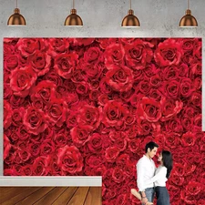 Valentine'S Day Rose Backdrop Red Flower Wall Photography Background Wedding Bri