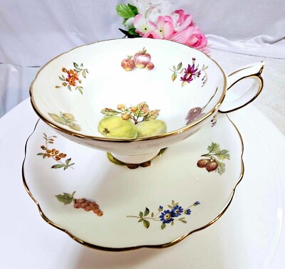 VTg Hammersley & Co Cup & Saucer Berry Fruit Flowers Porcelain England- A10