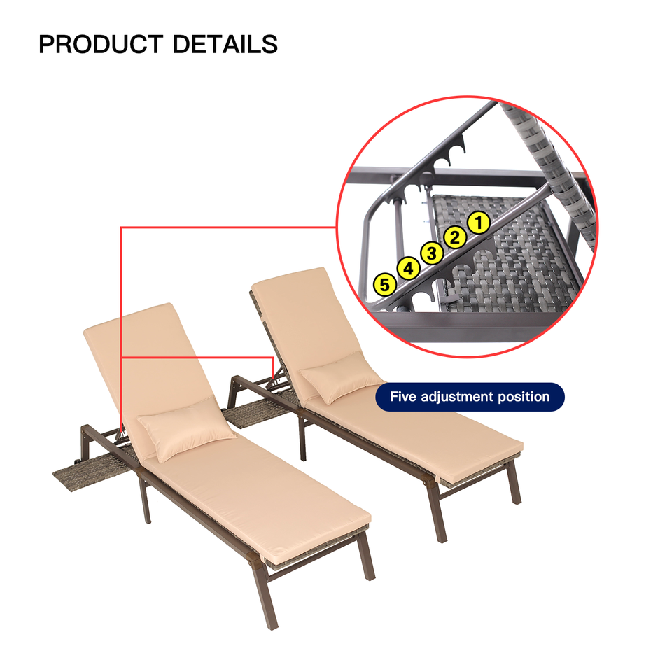 Outdoor Adjustable Rattan Wicker Chaise Lounge Patio Sofa w/ Cushion