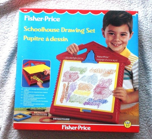 FISHER PRICE: SCHOOLHOUSE DRAWING SET, 1989 (#2015)! MALETÍN DIBUJO, BRAND NEW!
