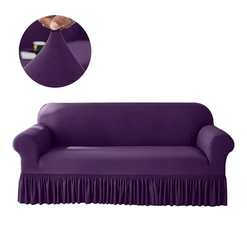 Stretch Sofabezug für Wohnzimmer Couchbezüge mit Rock rutschfeste Slipper - Bild 11 von 18