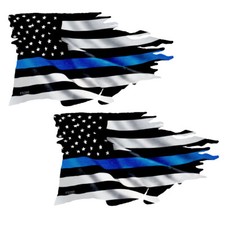 Thin Blue Line Tattered Flag Sticker - Police Usa Vinyl Decal Car Truck Fs299