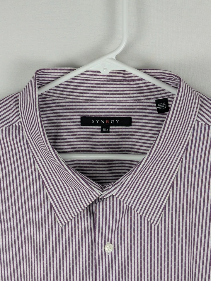 SYNRGY Dress Shirt Mens 4XLT Purple White Stripe Button Up Long Sleeve Easy Care - Image 2 of 4