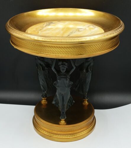 AMAZING French 19th Century Bronze and Marble 3 Fairy Figural Stand Centerpiece - Picture 2 of 21