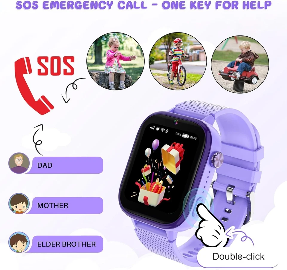 NWB OKYUK 4G Smartwatch, Kids Watch w/SIM Card, Games, SOS Emergency Call Button - Image 3 of 4