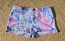 Lilly Pulitzer Neon Pink  Multi Mini Callahan Shorts Cotton Girls Size 14