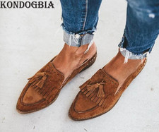 Womens Slip-On Tassel Flats Loafer Oxfords Suede Pointed Toe Mules Casual Shoes