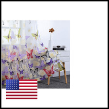 Huto Butterfly Floral Burnout Sheer Curtains For Kids Girls Bedroom Printed