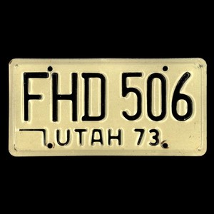 UTAH 1973 License Plate #FHD 506 - Classic - Retro - Black on White
