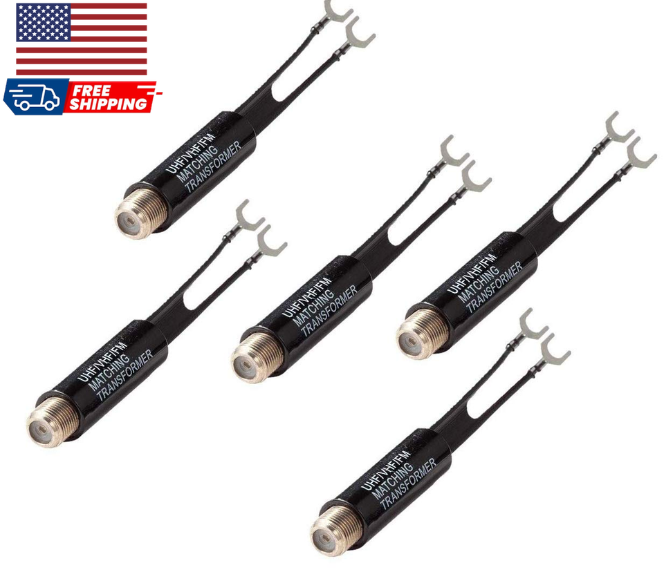 5 Pack 75 Ohm to 300 Ohm UHF VHF FM Antenna Adapter Matching ...
