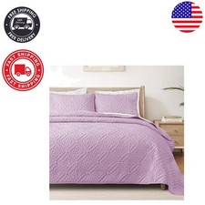 Luxurious Lilac Queen Quilt Bedding Set - Lightweight Coverlet Pillow Shams