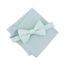 Alfani Bow Tie and Pocket Square Set Mens Solid Texture Mint NWT