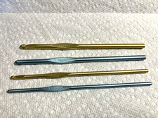 4 Unbranded Aluminum Crochet Hooks, Sizes E, F, H, I, Pre-owned, Made in USA