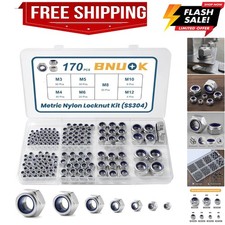 170PCS Metric Lock Nuts Assortment Kit, M3 M4 M5 M6 M8 M10 M12 Nylon Insert L...