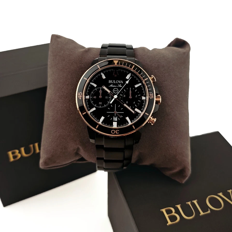 Bulova 98B302 Marine Star Black Dial Chronograph Quartz Men's Watch 45mm NEW~ - Image 2 of 4