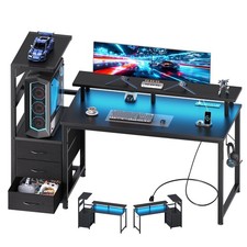 Home Gaming Desk with Shelf Storage Drawers 52" 59" Computer Desk and Led Lights