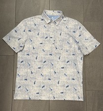 Johnnie-O Polo Shirt Men's Large Blue AOP Hawaiian Honolulu Hula Beach Aloha